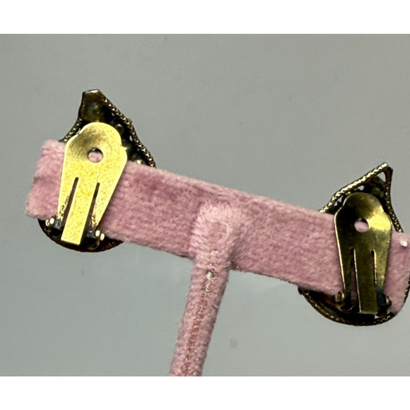 Vintage Fall Tones Rhinestone Clip Earrings UV Uranium Glow Green Orange Red - Picture 2 of 6